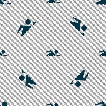 Swimming sign icon. Pool swim symbol. Sea wave. Seamless pattern with geometric texture. illustration