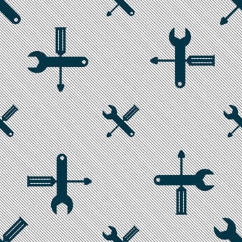 Repair tool sign icon. Service symbol. screwdriver with wrench. Seamless pattern with geometric texture. illustration