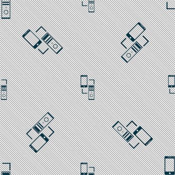 Synchronization sign icon. communicators sync symbol. Data exchange. Seamless pattern with geometric texture. illustration