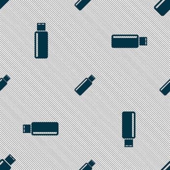 Usb sign icon. Usb flash drive stick symbol. Seamless pattern with geometric texture. illustration