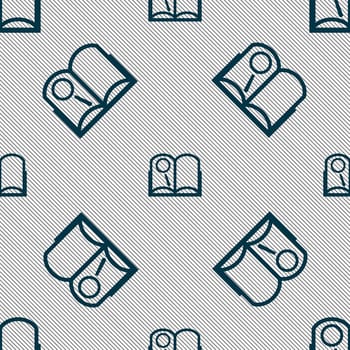 Book sign icon. Open book symbol. Seamless pattern with geometric texture. illustration