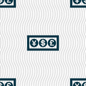 Cash currency icon sign. Seamless pattern with geometric texture. illustration