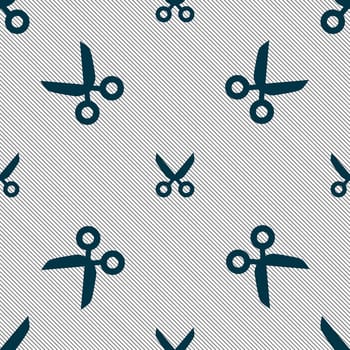 Scissors hairdresser sign icon. Tailor symbol. Seamless pattern with geometric texture. illustration