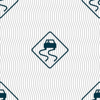 Road slippery icon sign. Seamless pattern with geometric texture. illustration
