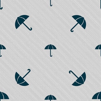Umbrella sign icon. Rain protection symbol. Seamless pattern with geometric texture. illustration