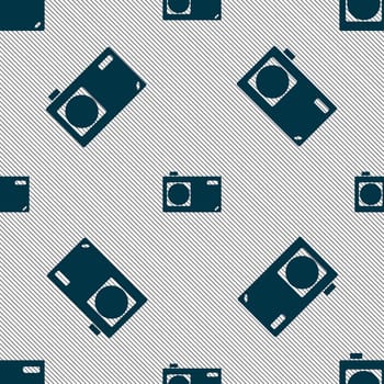 Photo camera sign icon. Digital symbol. Seamless pattern with geometric texture. illustration