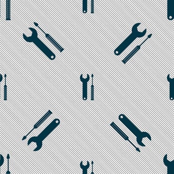 Repair tool sign icon. Service symbol. screwdriver with wrench. Seamless pattern with geometric texture. illustration