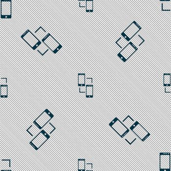 Synchronization sign icon. communicators sync symbol. Data exchange. Seamless pattern with geometric texture. illustration