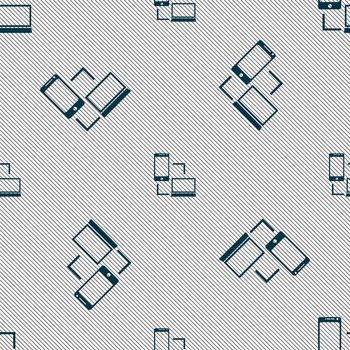 Synchronization sign icon. communicators sync symbol. Data exchange. Seamless pattern with geometric texture. illustration