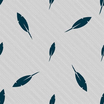 Feather sign icon. Retro pen symbo. Seamless pattern with geometric texture. illustration