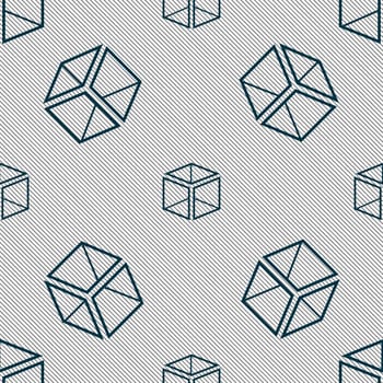 3d cube icon sign. Seamless pattern with geometric texture. illustration