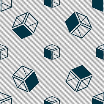 3d cube icon sign. Seamless pattern with geometric texture. illustration