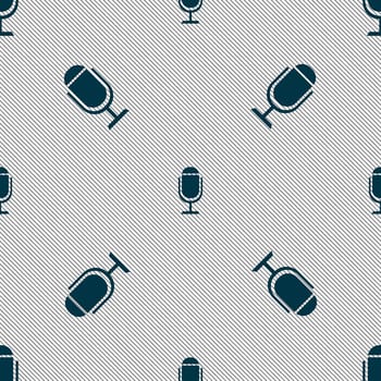 Microphone icon. Speaker symbol. Live music sign. Seamless pattern with geometric texture. illustration