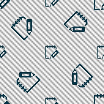 Edit document sign icon. Seamless pattern with geometric texture. illustration