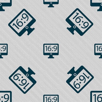 Aspect ratio 16:9 widescreen tv icon sign. Seamless pattern with geometric texture. illustration