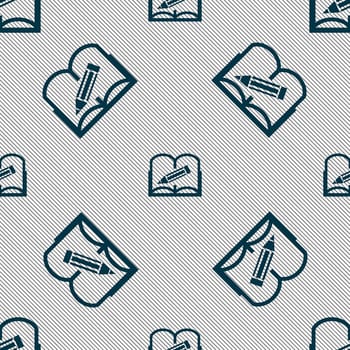 Book sign icon. Open book symbol. Seamless pattern with geometric texture. illustration