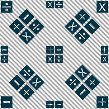 Multiplication, division, plus, minus icon Math symbol Mathematics. Seamless pattern with geometric texture. illustration