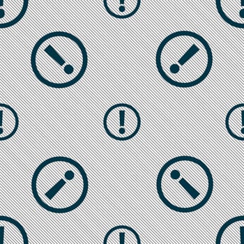 Attention sign icon. Exclamation mark. Hazard warning symbol. Seamless pattern with geometric texture. illustration