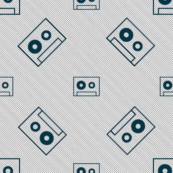 cassette sign icon. Audiocassette symbol. Seamless pattern with geometric texture. illustration