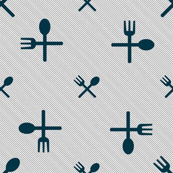Fork and spoon crosswise, Cutlery, Eat icon sign. Seamless pattern with geometric texture. illustration