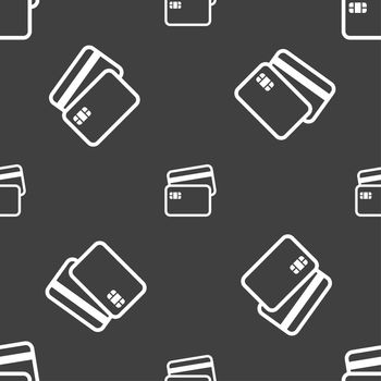 Credit card icon sign. Seamless pattern on a gray background. illustration