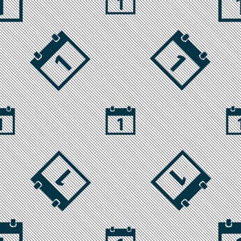 Calendar sign icon. 1 day month symbol. Date button. Seamless pattern with geometric texture. illustration
