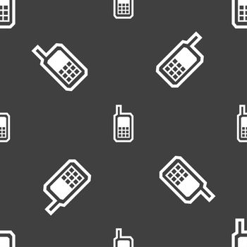 Mobile phone icon sign. Seamless pattern on a gray background. illustration