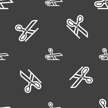 scissors icon sign. Seamless pattern on a gray background. illustration