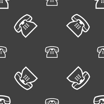 retro telephone handset icon sign. Seamless pattern on a gray background. illustration