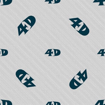 4D sign icon. 4D New technology symbol. Seamless pattern with geometric texture. illustration