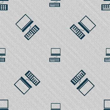 Computer monitor and keyboard Icon. Seamless pattern with geometric texture. illustration