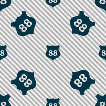 Route 88 highway icon sign. Seamless pattern with geometric texture. illustration