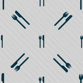 Eat sign icon. Cutlery symbol. Fork and knife. Seamless pattern with geometric texture. illustration