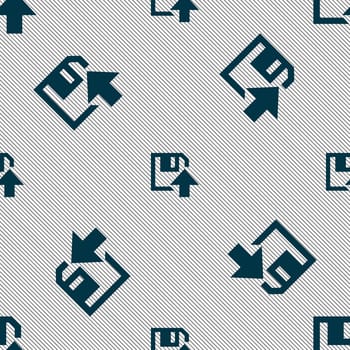 floppy icon. Flat modern design. Seamless pattern with geometric texture. illustration