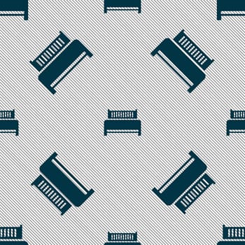 Hotel, bed icon sign. Seamless pattern with geometric texture. illustration