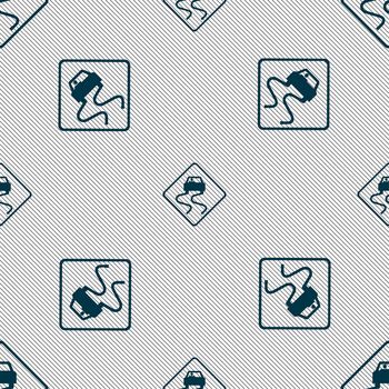 Road slippery icon sign. Seamless pattern with geometric texture. illustration