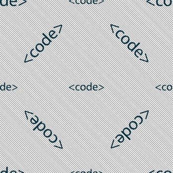 Code sign icon. Programming language symbol. Seamless pattern with geometric texture. illustration