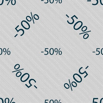 50 percent discount sign icon. Sale symbol. Special offer label. Seamless pattern with geometric texture. illustration