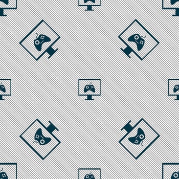 Joystick and monitor sign icon. Video game symbol. Seamless pattern with geometric texture. illustration