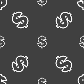 Dollar icon sign. Seamless pattern on a gray background. illustration