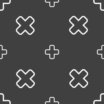 Plus icon sign. Seamless pattern on a gray background. illustration