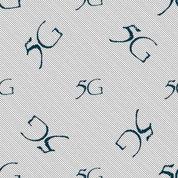 5G sign icon. Mobile telecommunications technology symbol. Seamless pattern with geometric texture. illustration