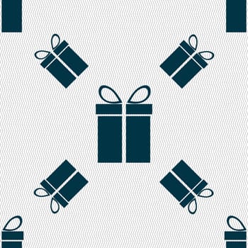 Gift box sign icon. Present symbol. Seamless pattern with geometric texture. illustration