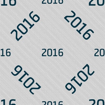 Happy new year 2016 sign icon. Calendar date. Seamless pattern with geometric texture. illustration