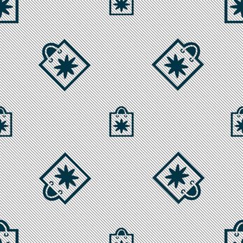 shopping bag icon sign. Seamless pattern with geometric texture. illustration