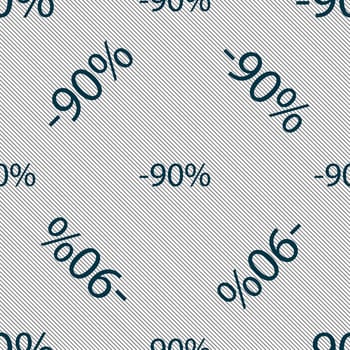 90 percent discount sign icon. Sale symbol. Special offer label. Seamless pattern with geometric texture. illustration