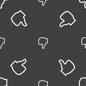 Dislike icon sign. Seamless pattern on a gray background. illustration