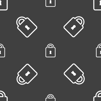 Lock icon sign. Seamless pattern on a gray background. illustration