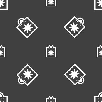 shopping bag icon sign. Seamless pattern on a gray background. illustration