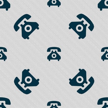 retro telephone handset icon sign. Seamless pattern with geometric texture. illustration